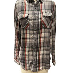 Men's Lightweight Flannel Shirt by Hawk - Gray, Red, and Green Plaid - Size Medi
